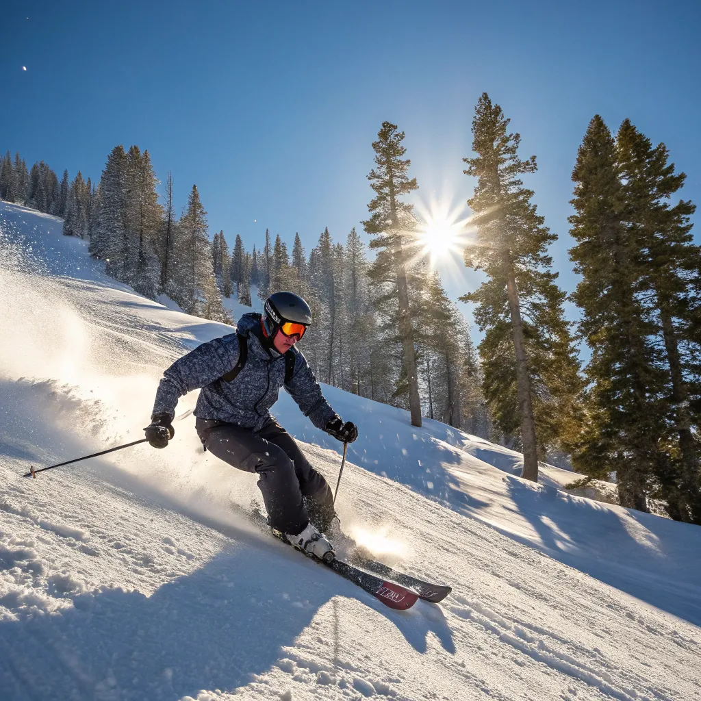Liam Carter skiing on a sunny day